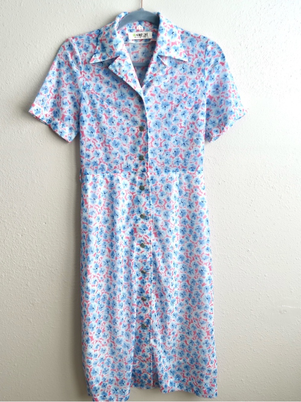 Vintage Japanese Pastel Floral Button Front Midi Secretary Dress